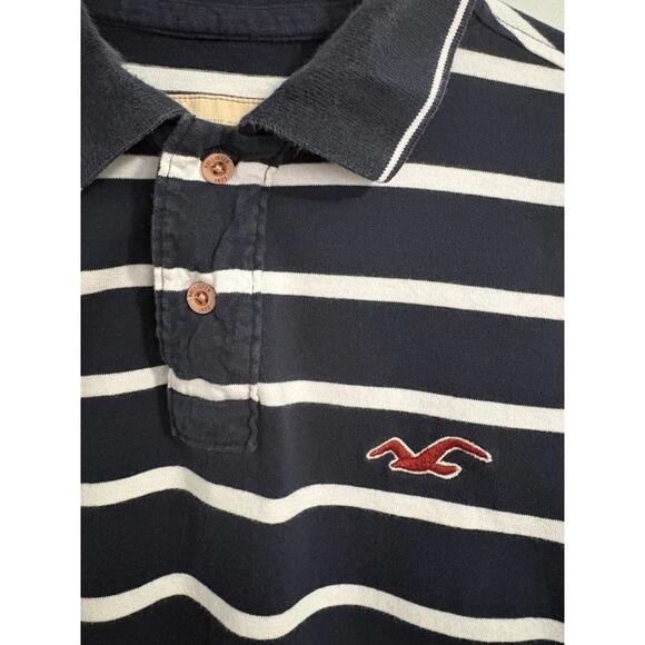 Hollister Y2K Mens Navy Blue White Striped Classic Short Sleeve Polo Shirt XL - Picture 2 of 8